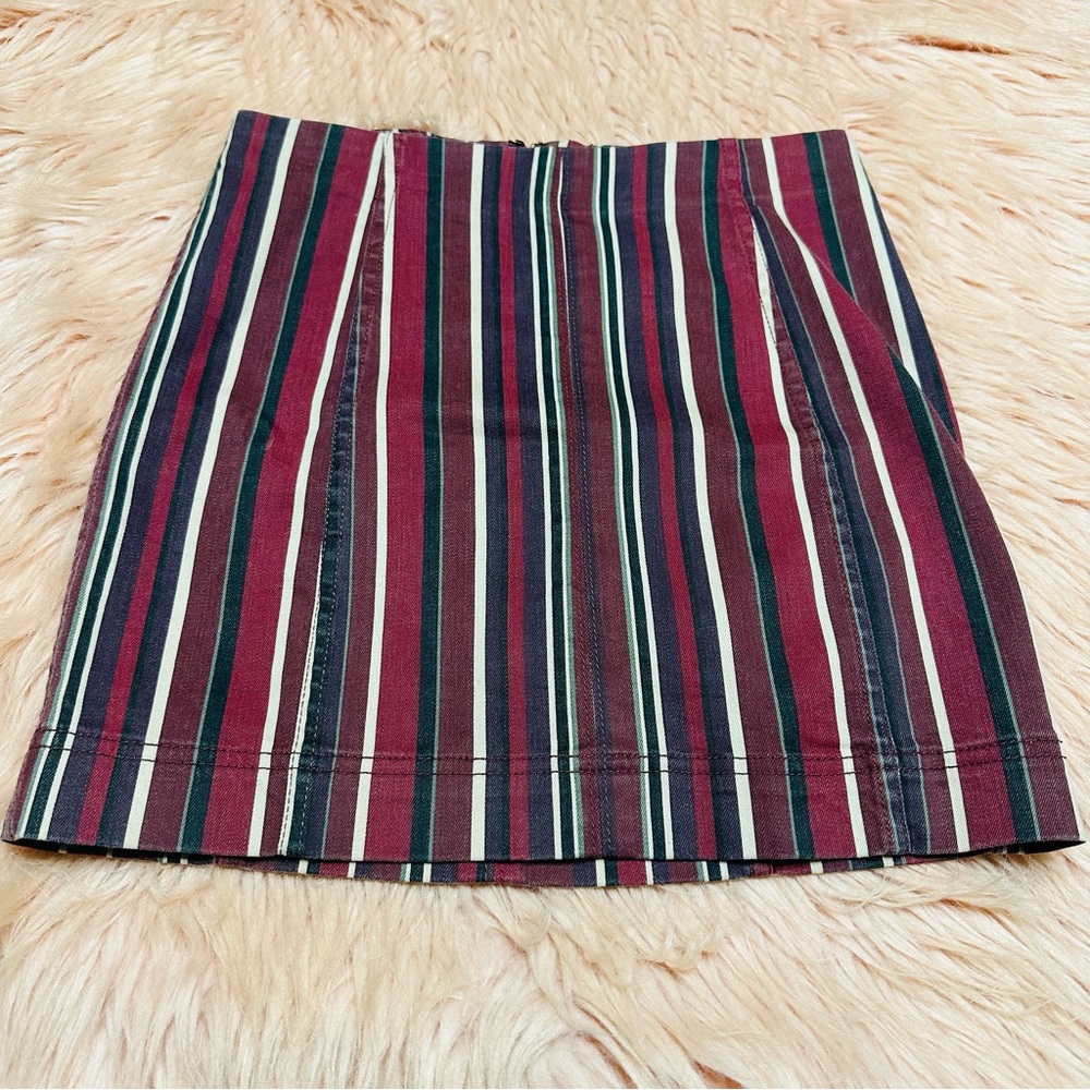 Altar'd State Striped Mini Skirt in Burgundy and Navy